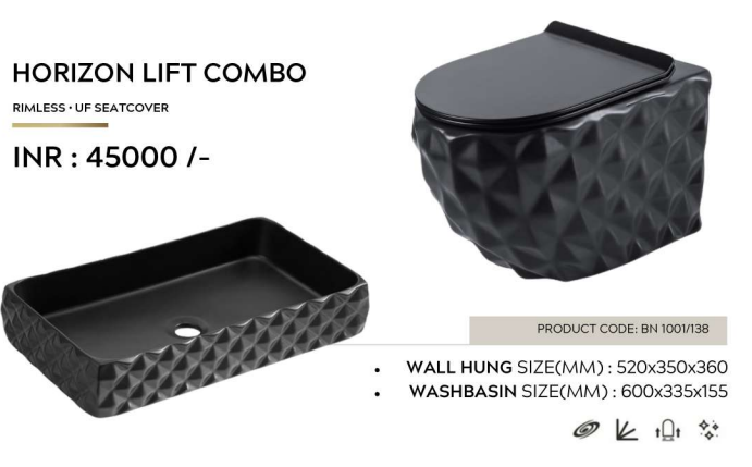 Mizmo , Designer Combo set , Wall hang WC + Counter top , Black , Horizon lift combo