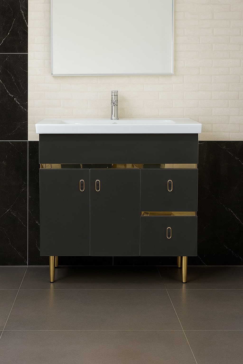 MizMo , HDHMR Bathroom Vanity , 32x18 , Floor Mounted , Waterproof Cabinet with Soft Close & Storage , 3315