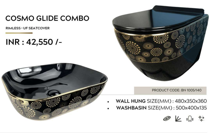 Mizmo , Designer Combo set , Wall hang WC + Counter top , Black , COSMO GLIDE COMBО