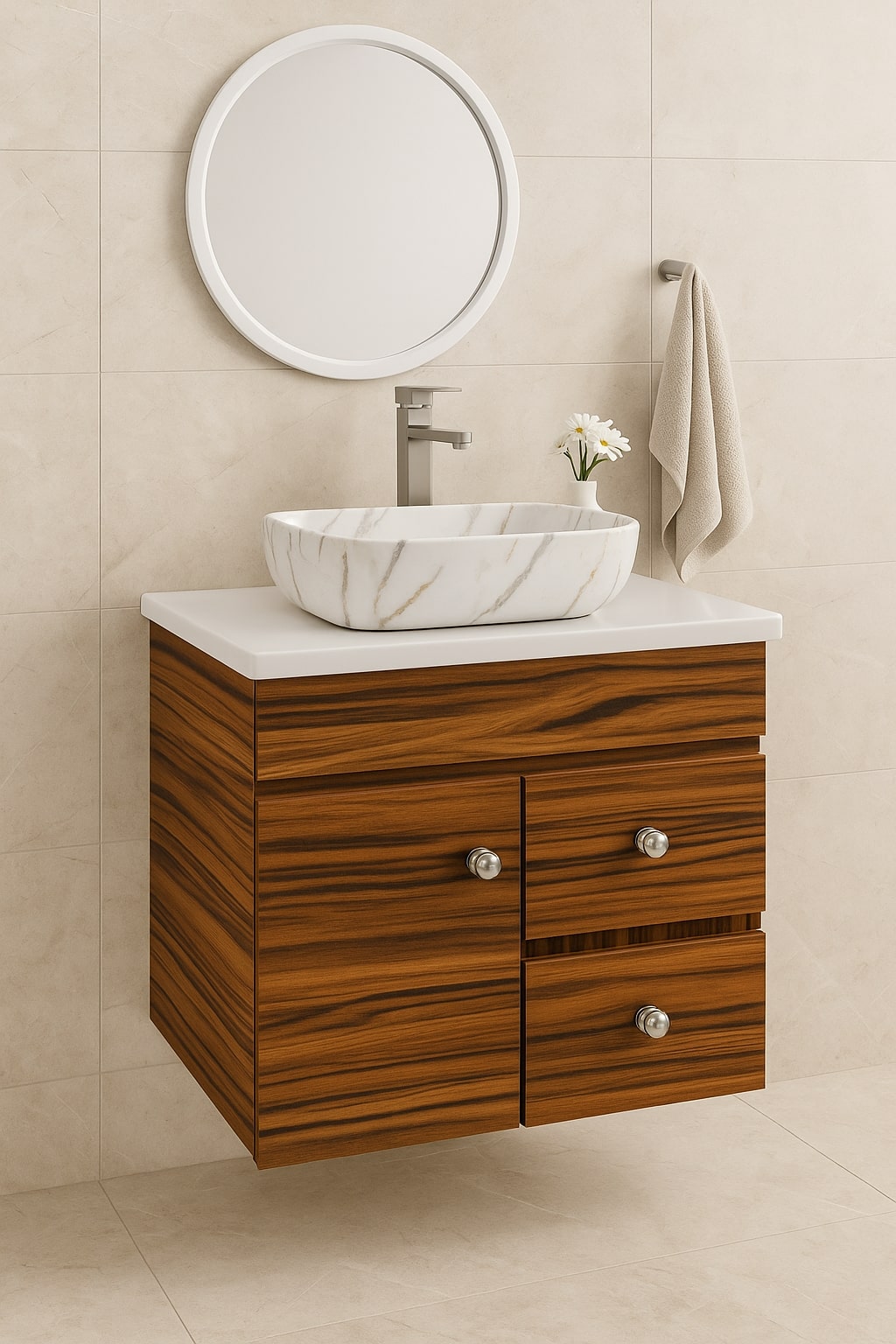HDHMR Vanity Combo by Mizmo – 24x18 Inch Bathroom Set with Marble Top, Designer Counter-Top Basin, 12