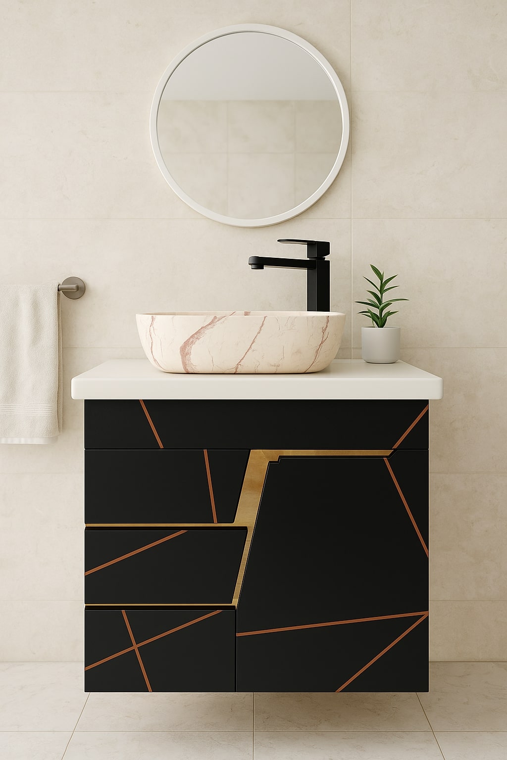HDHMR Vanity Combo by Mizmo – 24x18 Inch Bathroom Set with Marble Top, Designer Counter-Top Basin, 12