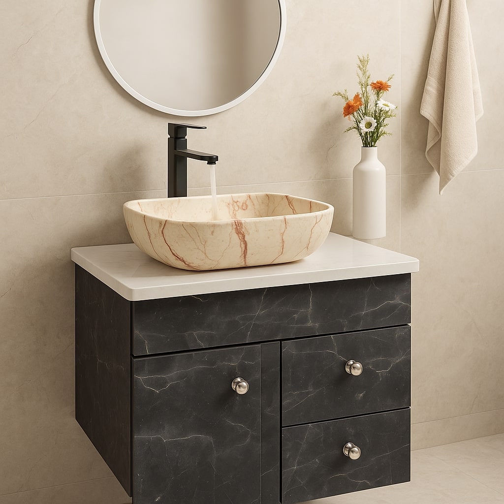 HDHMR Vanity Combo by Mizmo – 24x18 Inch Bathroom Set with Marble Top, Designer Counter-Top Basin, 12