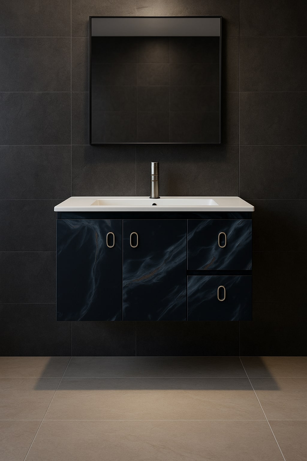 MizMo , HDHMR Bathroom Vanity , 32x18 , Wall Mounted , Waterproof Cabinet with Soft Close & Storage , 3308