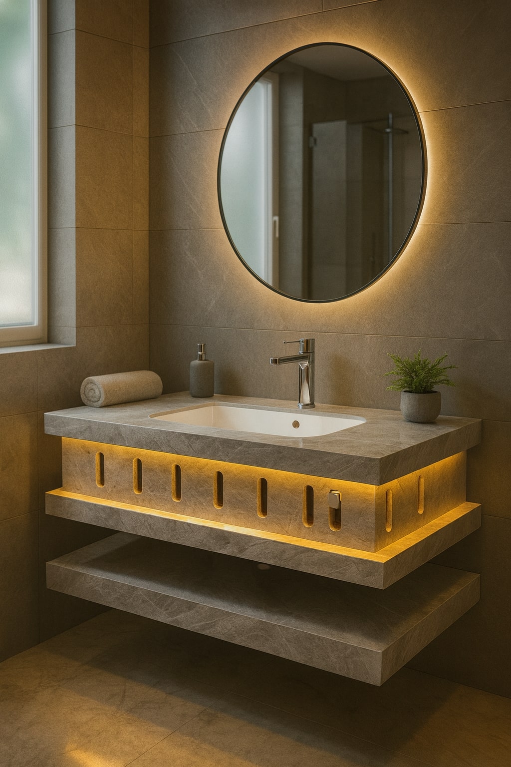 Mizmo Stone Vanity, Under Mount Basin,with LED, 32″, 800*500*200 mm, Model No. – Js 020