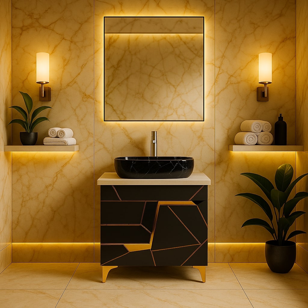 HDHMR Vanity Combo by Mizmo – 24x18 Inch Bathroom Set with Marble Top, Designer Counter-Top Basin, 12