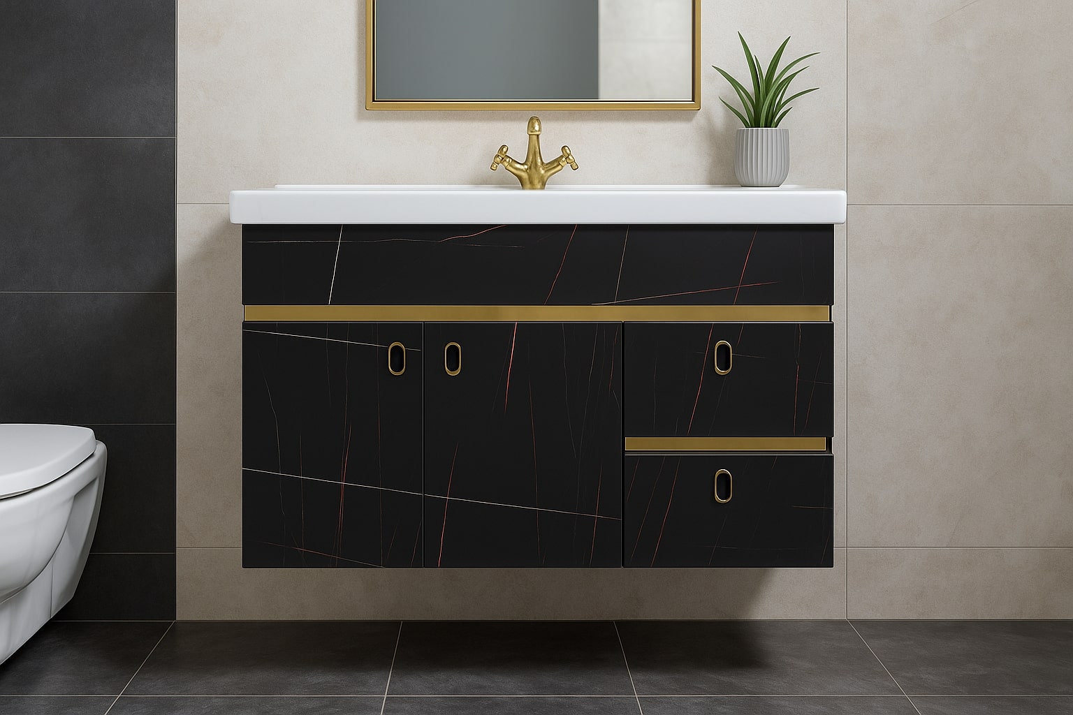 MizMo , HDHMR Bathroom Vanity , 32x18 , Wall Mounted , Waterproof Cabinet with Soft Close & Storage , 3302