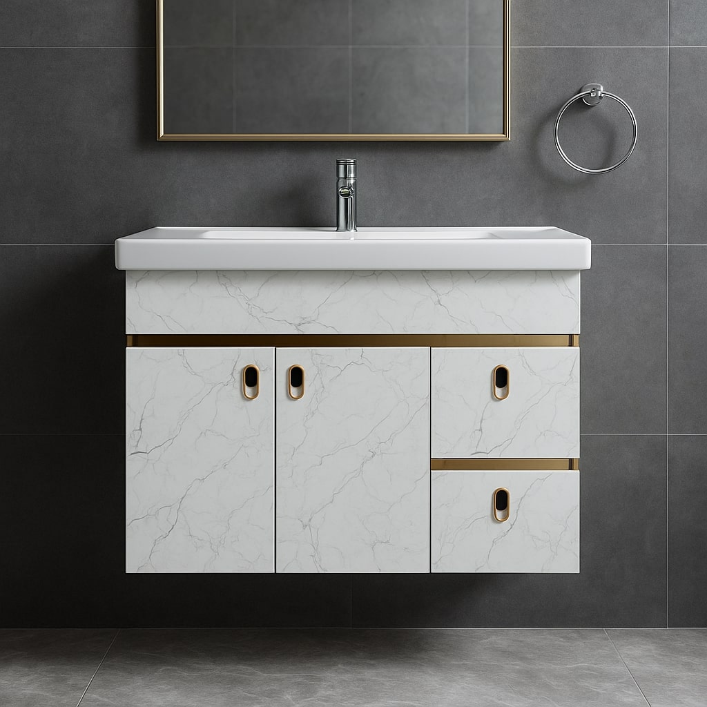 MizMo , HDHMR Bathroom Vanity , 32x18 , Wall Mounted , Waterproof Cabinet with Soft Close & Storage , 3303