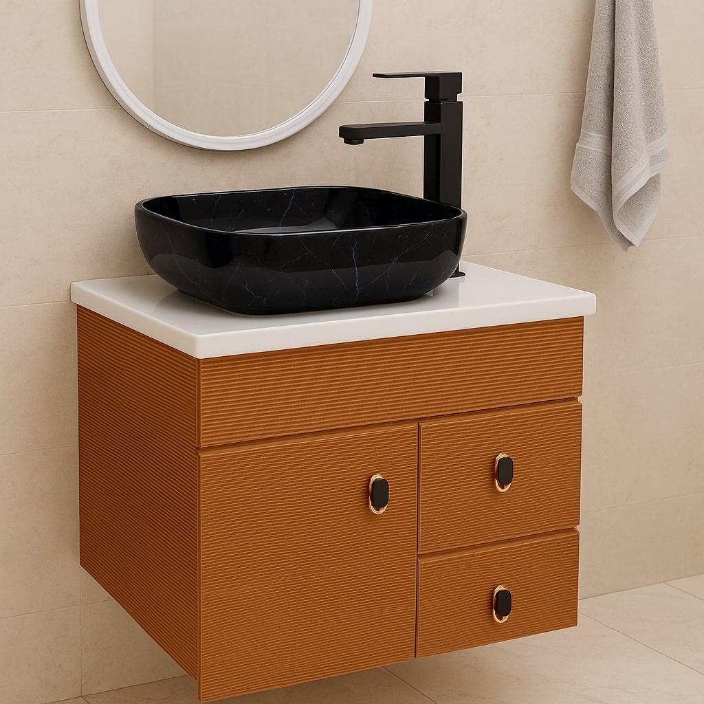 HDHMR Vanity Combo by Mizmo – 24x18 Inch Bathroom Set with Marble Top, Designer Counter-Top Basin, 12