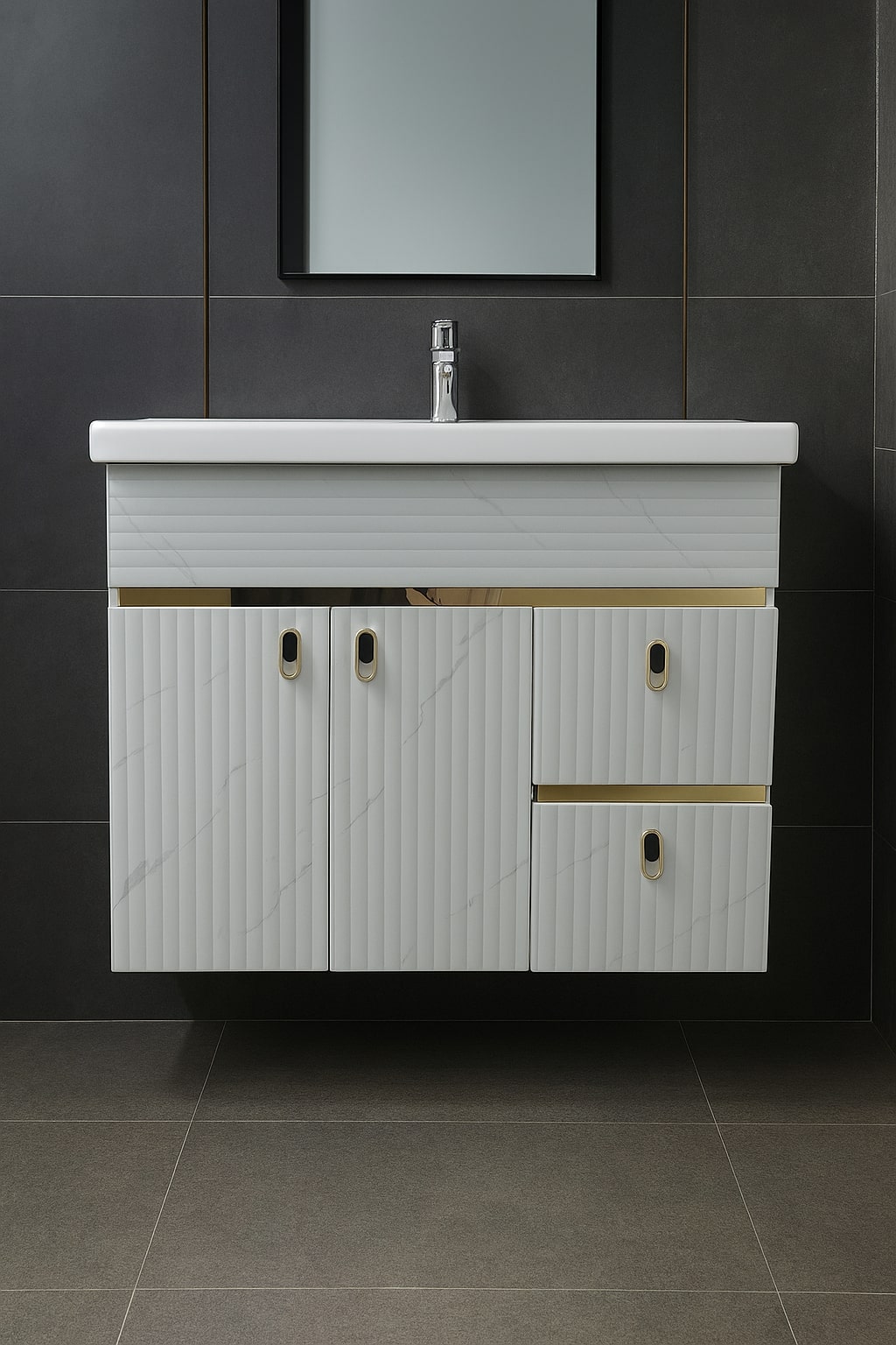 MizMo , HDHMR Bathroom Vanity , 32x18 , Wall Mounted , Waterproof Cabinet with Soft Close & Storage , 3109
