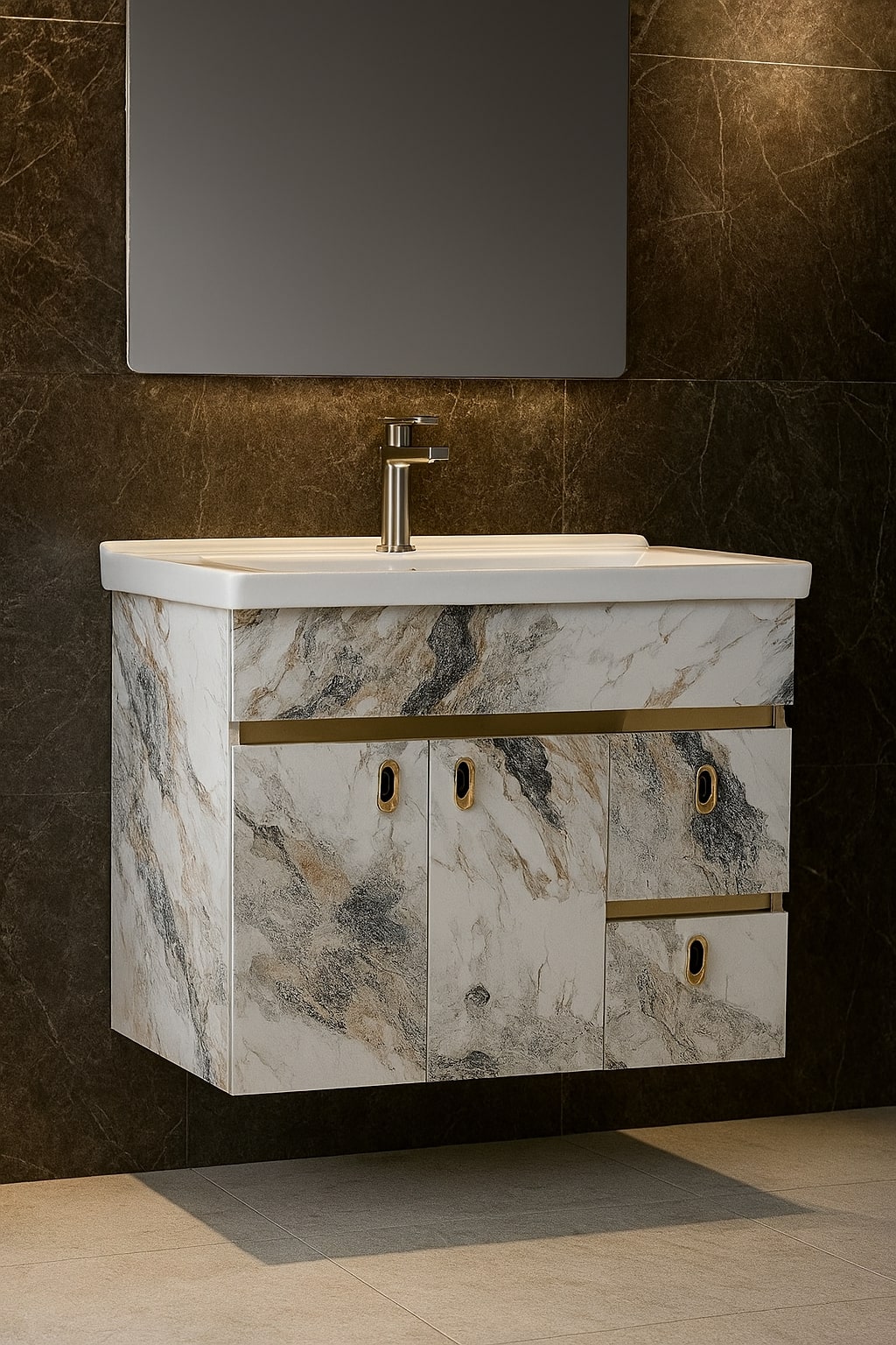 MizMo , HDHMR Bathroom Vanity , 32x18 , Wall Mounted , Waterproof Cabinet with Soft Close & Storage , 3310