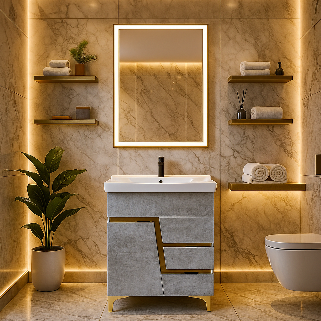 HDHMR Bathroom Vanity , 24x18 , Dual Mount (Wall/Floor) Waterproof Cabinet with Soft Close & Storage , Z2418