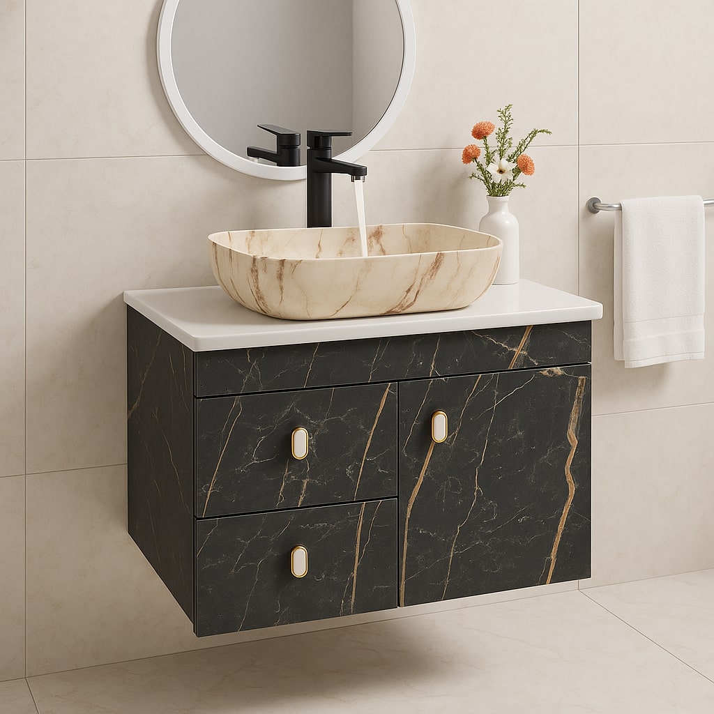 HDHMR Vanity Combo by Mizmo – 24x18 Inch Bathroom Set with Marble Top, Designer Counter-Top Basin, 12