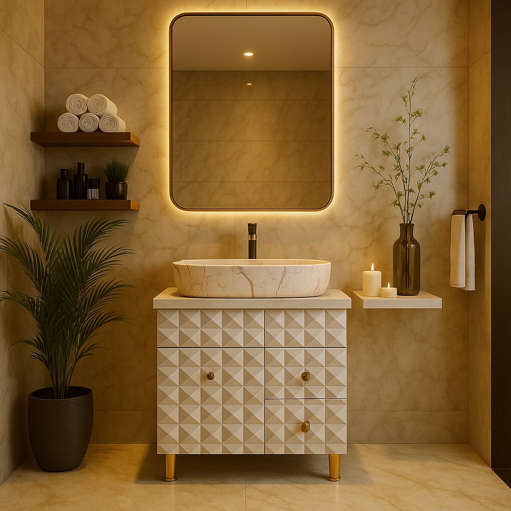 HDHMR Vanity Combo by Mizmo – 24x18 Inch Bathroom Set with Marble Top, Designer Counter-Top Basin, 12