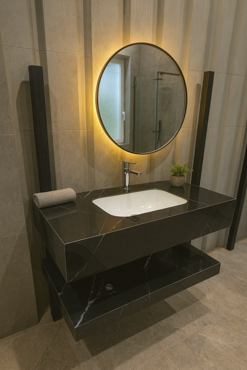 Mizmo Stone Vanity, Under Mount Basin,with LED, 32″, 800*500*150 mm, Model No. – JS 029