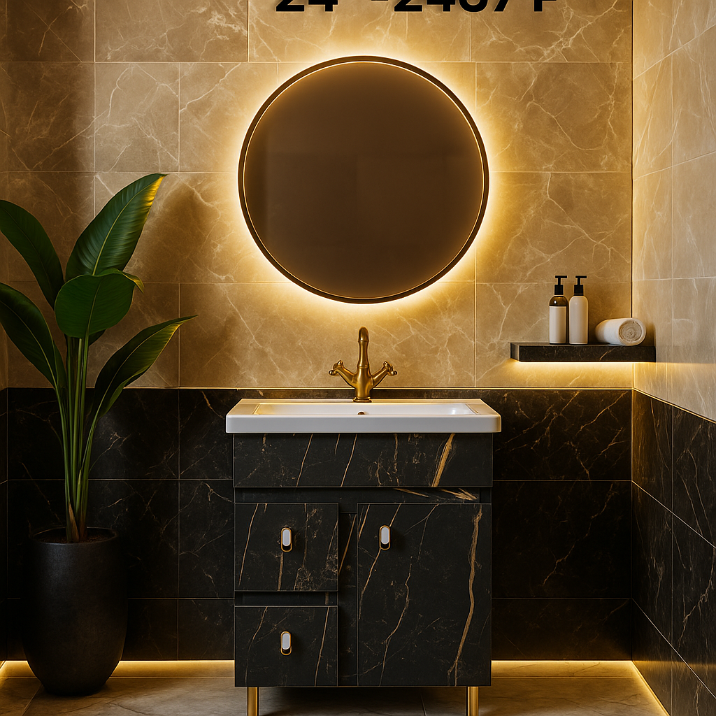 MizMo , HDHMR Bathroom Vanity , 24x18 , Dual Mount (Wall/Floor) Waterproof Cabinet with Soft Close & Storage , 2407 P