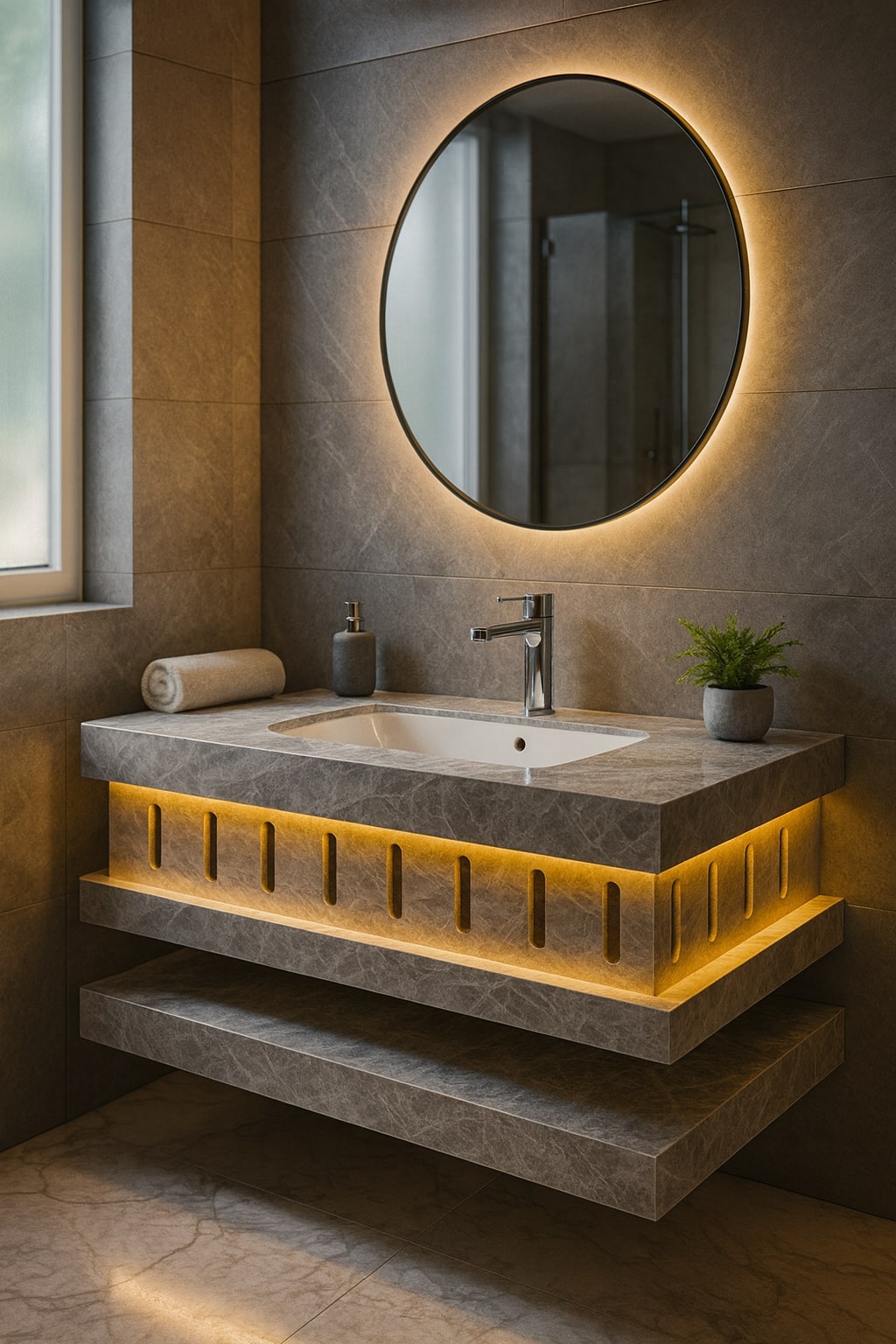 Mizmo Stone Vanity, Under Mount Basin,with LED, 32″, 800*500*200 mm, Model No. – Js 001