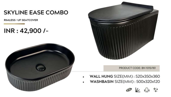 Mizmo , Designer Combo set , Wall hang WC + Counter top , Black , SKYLINE EASE COMBО