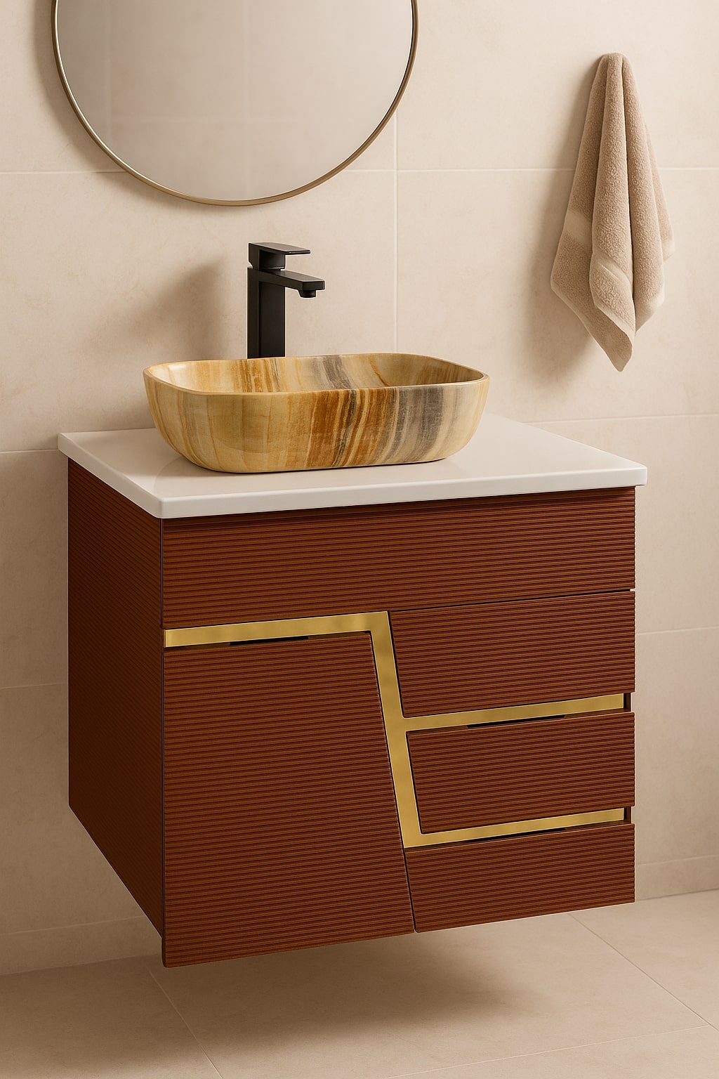 HDHMR Vanity Combo by Mizmo – 24x18 Inch Bathroom Set with Marble Top, Designer Counter-Top Basin, 12