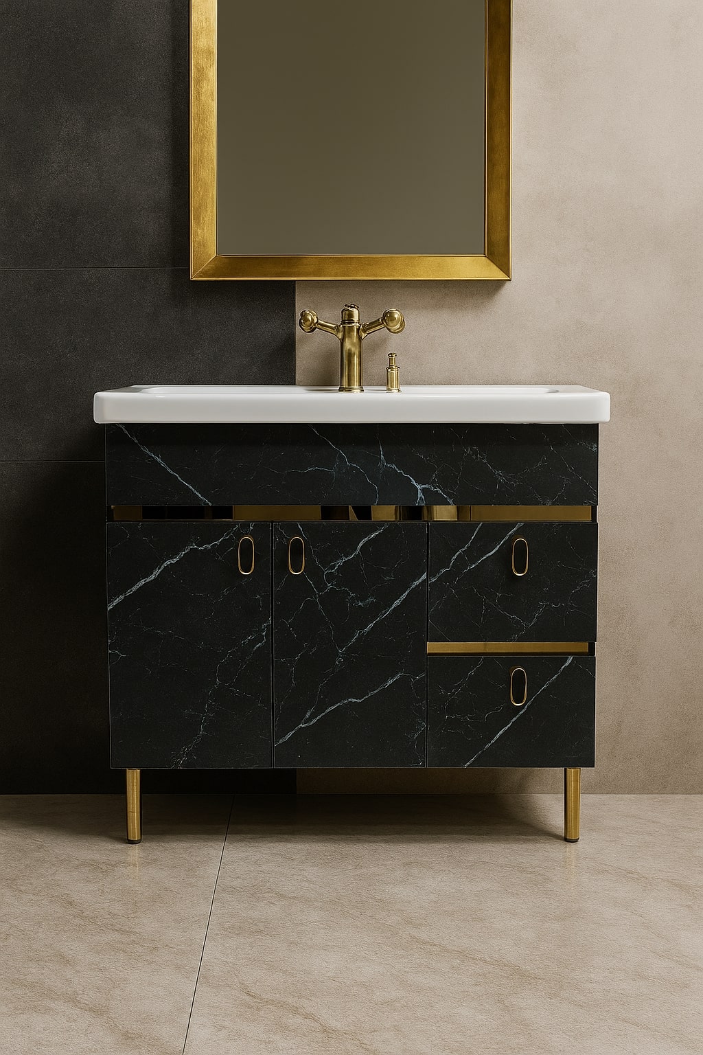 MizMo , HDHMR Bathroom Vanity , 32x18 , Floor Mounted , Waterproof Cabinet with Soft Close & Storage , 3305G