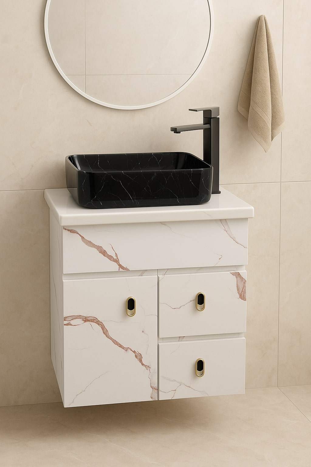 HDHMR Vanity Combo by Mizmo – 24x18 Inch Bathroom Set with Marble Top, Designer Counter-Top Basin, 12