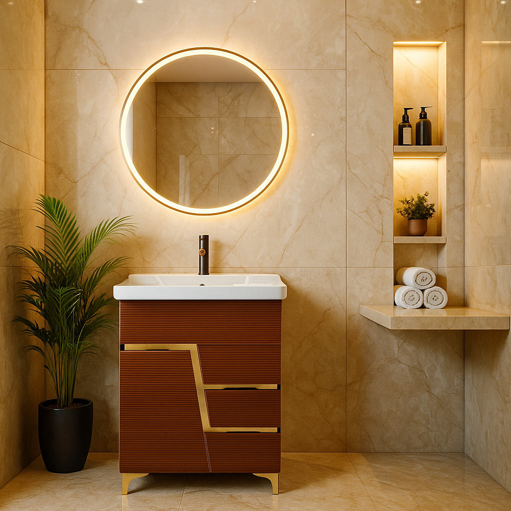 HDHMR Bathroom Vanity , 24x18 , Dual Mount (Wall/Floor) Waterproof Cabinet with Soft Close & Storage , Z2425