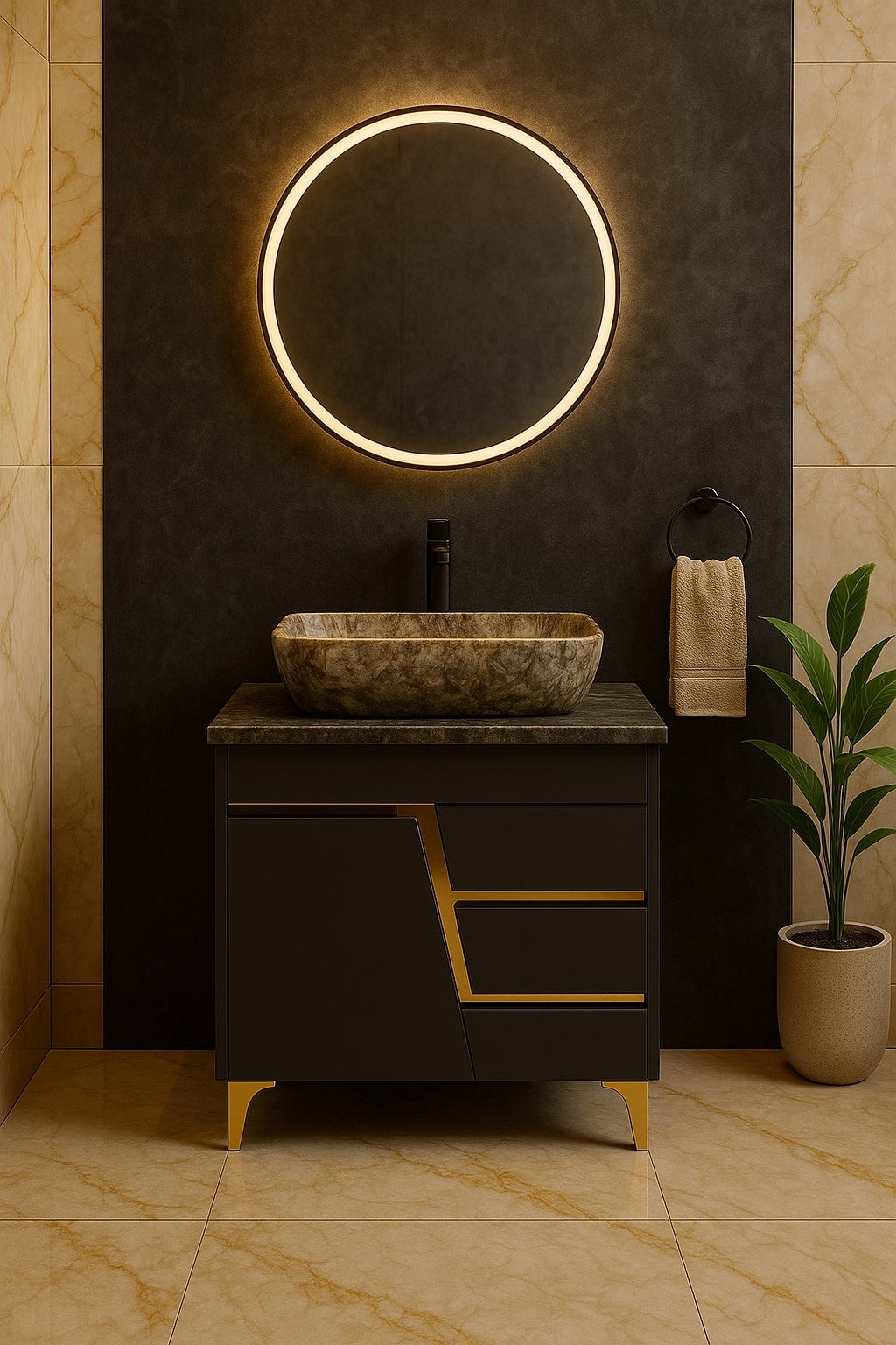 HDHMR Vanity Combo by Mizmo – 24x18 Inch Bathroom Set with Marble Top, Designer Counter-Top Basin, 12