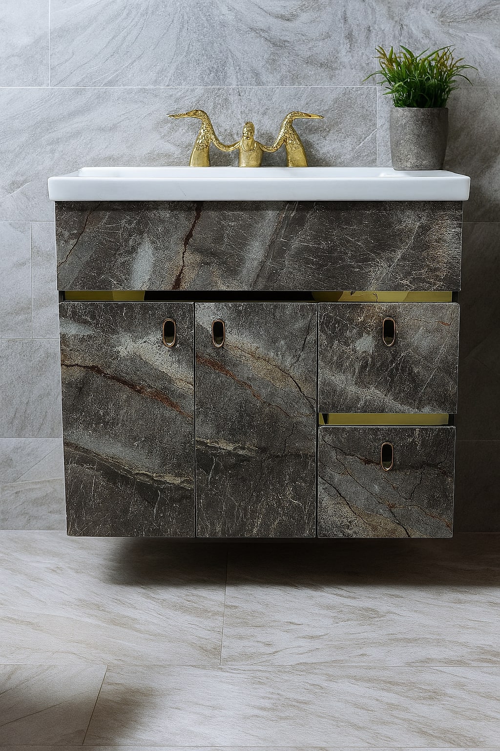 MizMo , HDHMR Bathroom Vanity , 32x18 , Wall Mounted , Waterproof Cabinet with Soft Close & Storage , 3307G