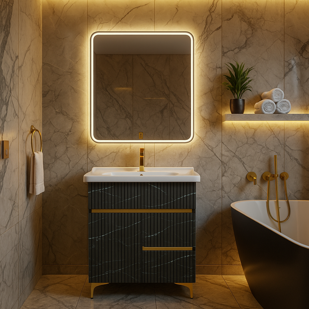 HDHMR Bathroom Vanity , 24x18 , Dual Mount (Wall/Floor) Waterproof Cabinet with Soft Close & Storage , 2304