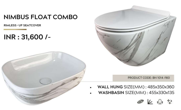 Mizmo , Designer Combo set , Wall hang WC + Counter top , White , NIMBUS FLOAT COMВО