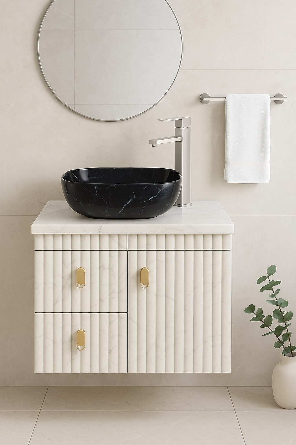 HDHMR Vanity Combo by Mizmo – 24x18 Inch Bathroom Set with Marble Top, Designer Counter-Top Basin, 12