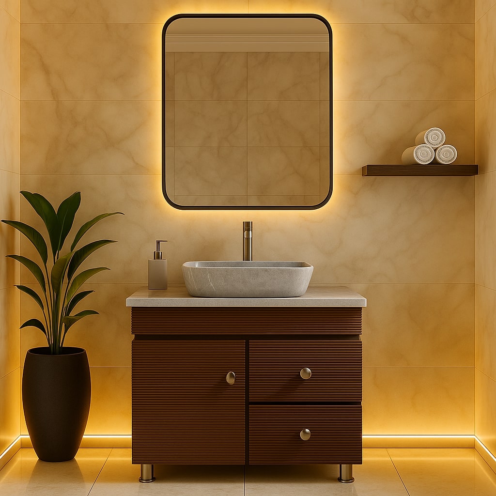 HDHMR Vanity Combo by Mizmo – 24x18 Inch Bathroom Set with Marble Top, Designer Counter-Top Basin, 12