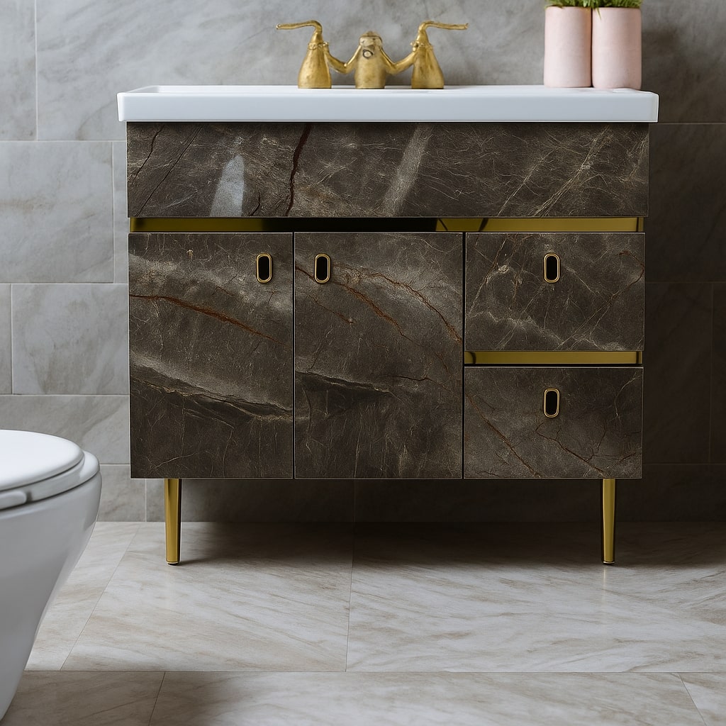 MizMo , HDHMR Bathroom Vanity , 32x18 , Floor Mounted , Waterproof Cabinet with Soft Close & Storage , 3307G
