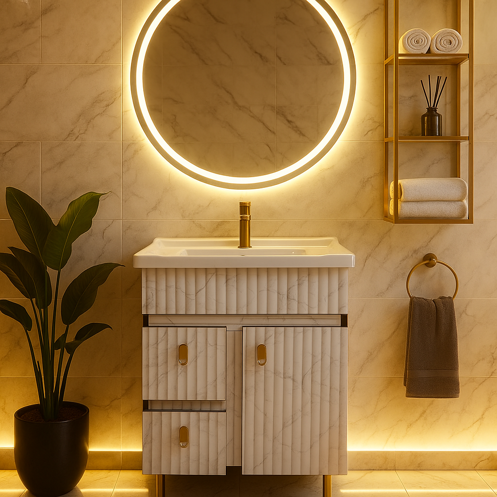 MizMo , HDHMR Bathroom Vanity , 24x18 , Dual Mount (Wall/Floor) Waterproof Cabinet with Soft Close & Storage , 2303