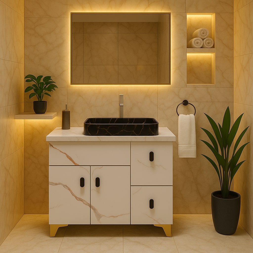 HDHMR Vanity Combo by Mizmo – 24x18 Inch Bathroom Set with Marble Top, Designer Counter-Top Basin, 12