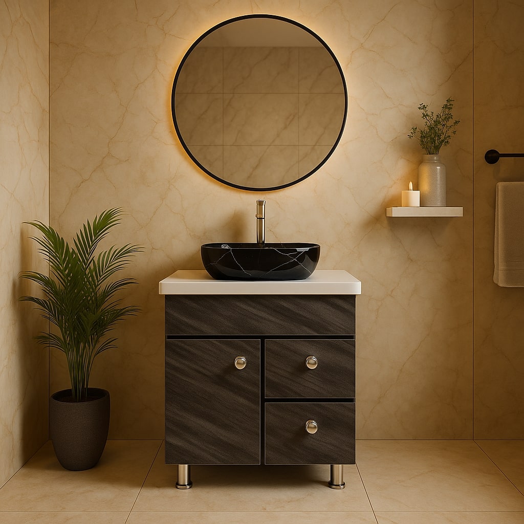 HDHMR Vanity Combo by Mizmo – 24x18 Inch Bathroom Set with Marble Top, Designer Counter-Top Basin, 12