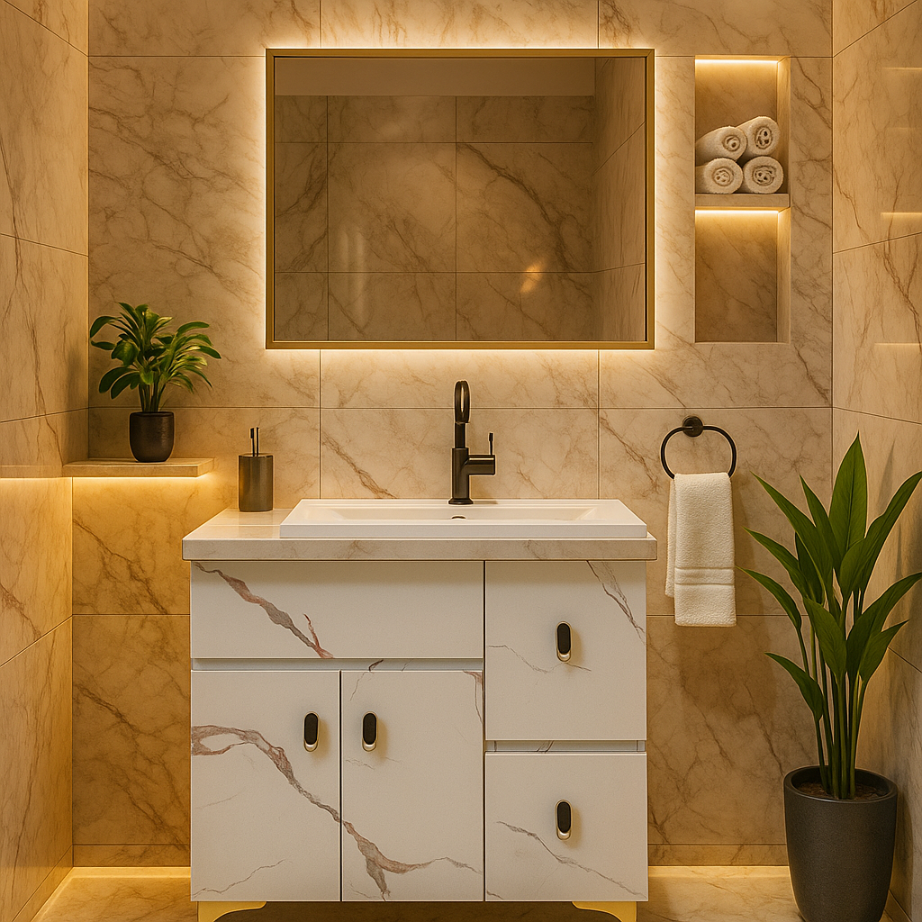 MizMo , HDHMR Bathroom Vanity , 24x18 , Dual Mount (Wall/Floor) Waterproof Cabinet with Soft Close & Storage , 2444