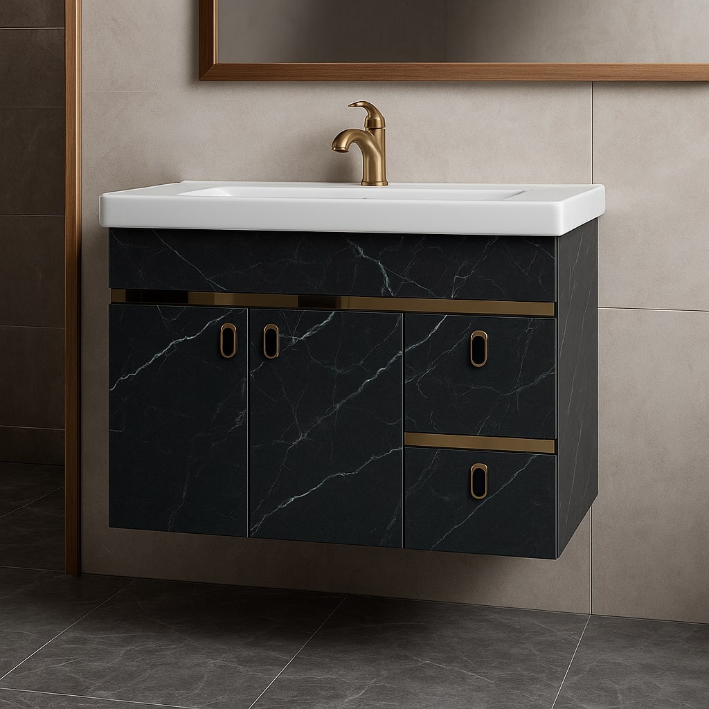 MizMo , HDHMR Bathroom Vanity , 32x18 , Wall Mounted , Waterproof Cabinet with Soft Close & Storage , 3305G