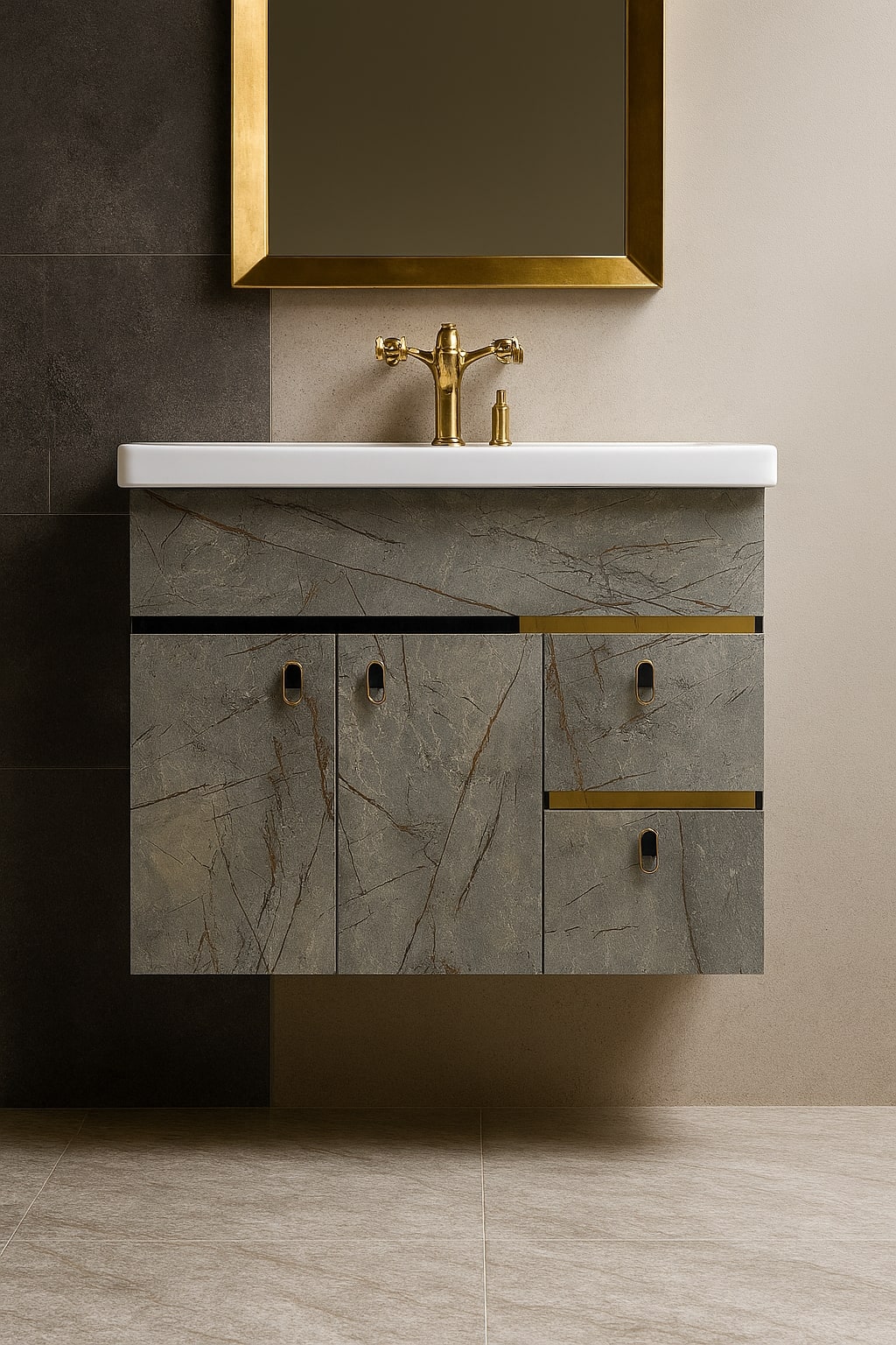 MizMo , HDHMR Bathroom Vanity , 32x18 , Wall Mounted , Waterproof Cabinet with Soft Close & Storage , 3304