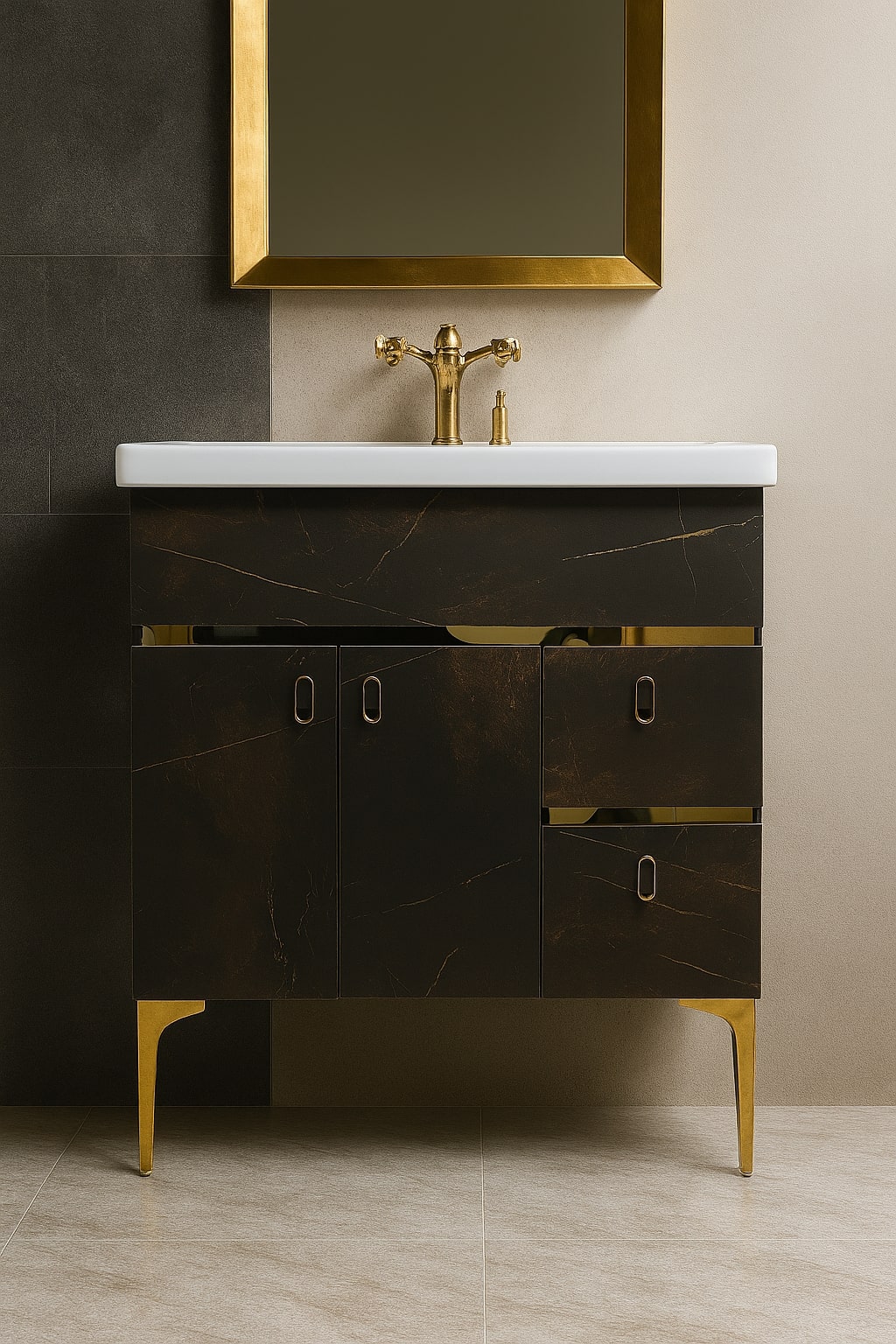 MizMo , HDHMR Bathroom Vanity , 32x18 , Floor Mounted , Waterproof Cabinet with Soft Close & Storage , 3311G