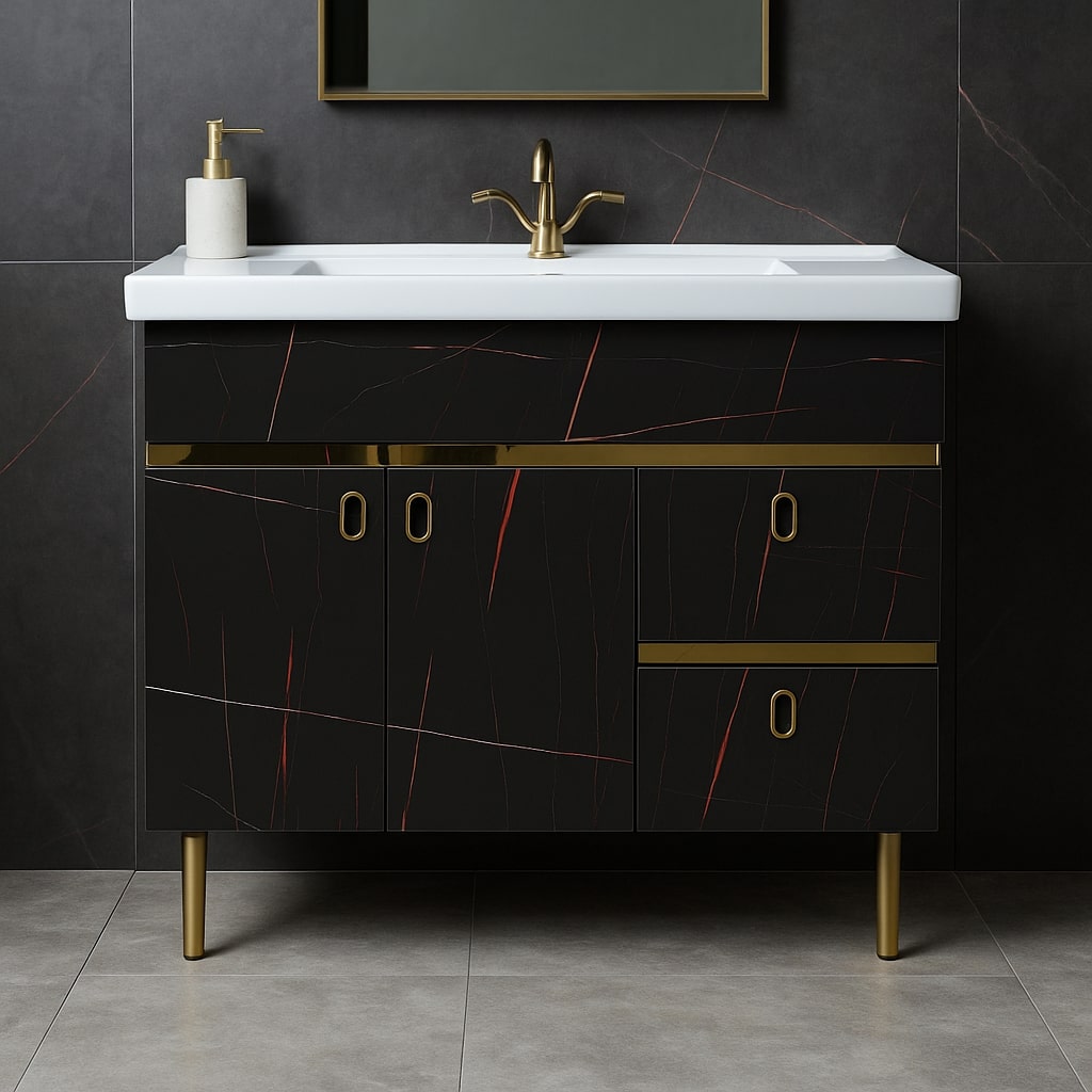 MizMo , HDHMR Bathroom Vanity , 32x18 , Floor Mounted , Waterproof Cabinet with Soft Close & Storage , 3302