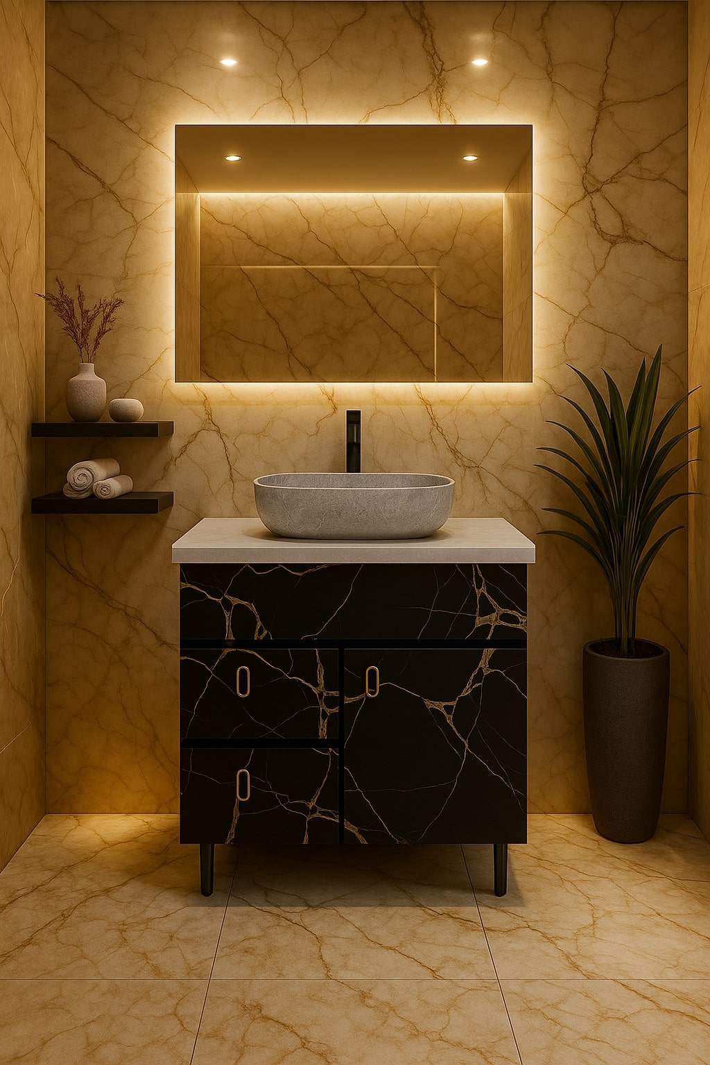 HDHMR Vanity Combo by Mizmo – 24x18 Inch Bathroom Set with Marble Top, Designer Counter-Top Basin, 12