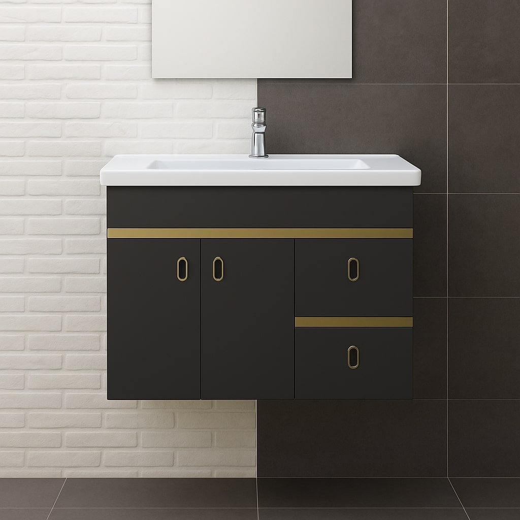 MizMo , HDHMR Bathroom Vanity , 32x18 , Wall Mounted , Waterproof Cabinet with Soft Close & Storage , 3315