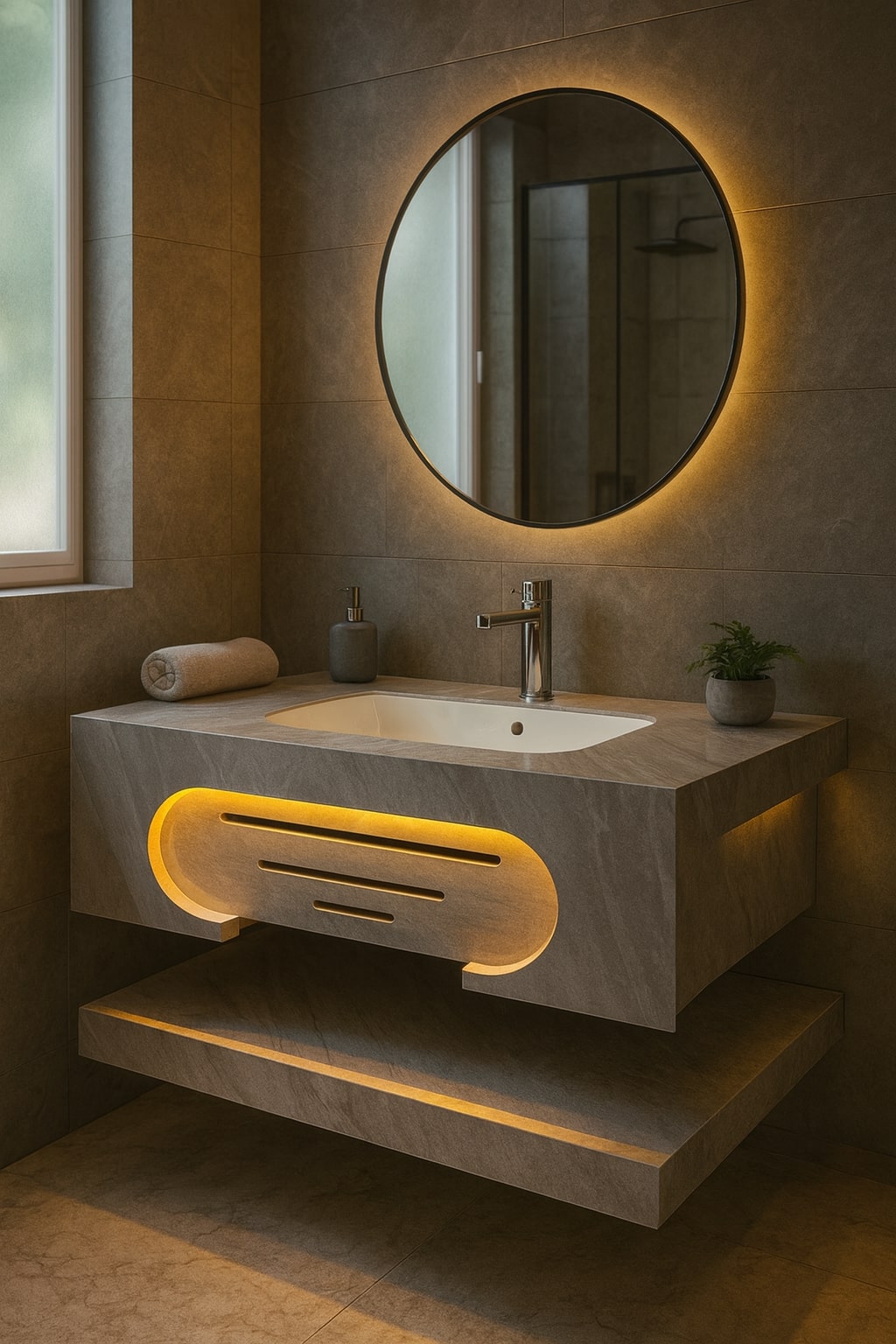 Mizmo Stone Vanity, Under Mount Basin,with LED, 32″, 800*500*200 mm, Model No. – Js 002