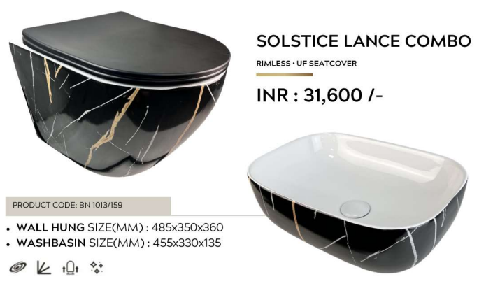 Mizmo , Designer Combo set , Wall hang WC + Counter top , Black , SOLSTICE LANCE COMBO
