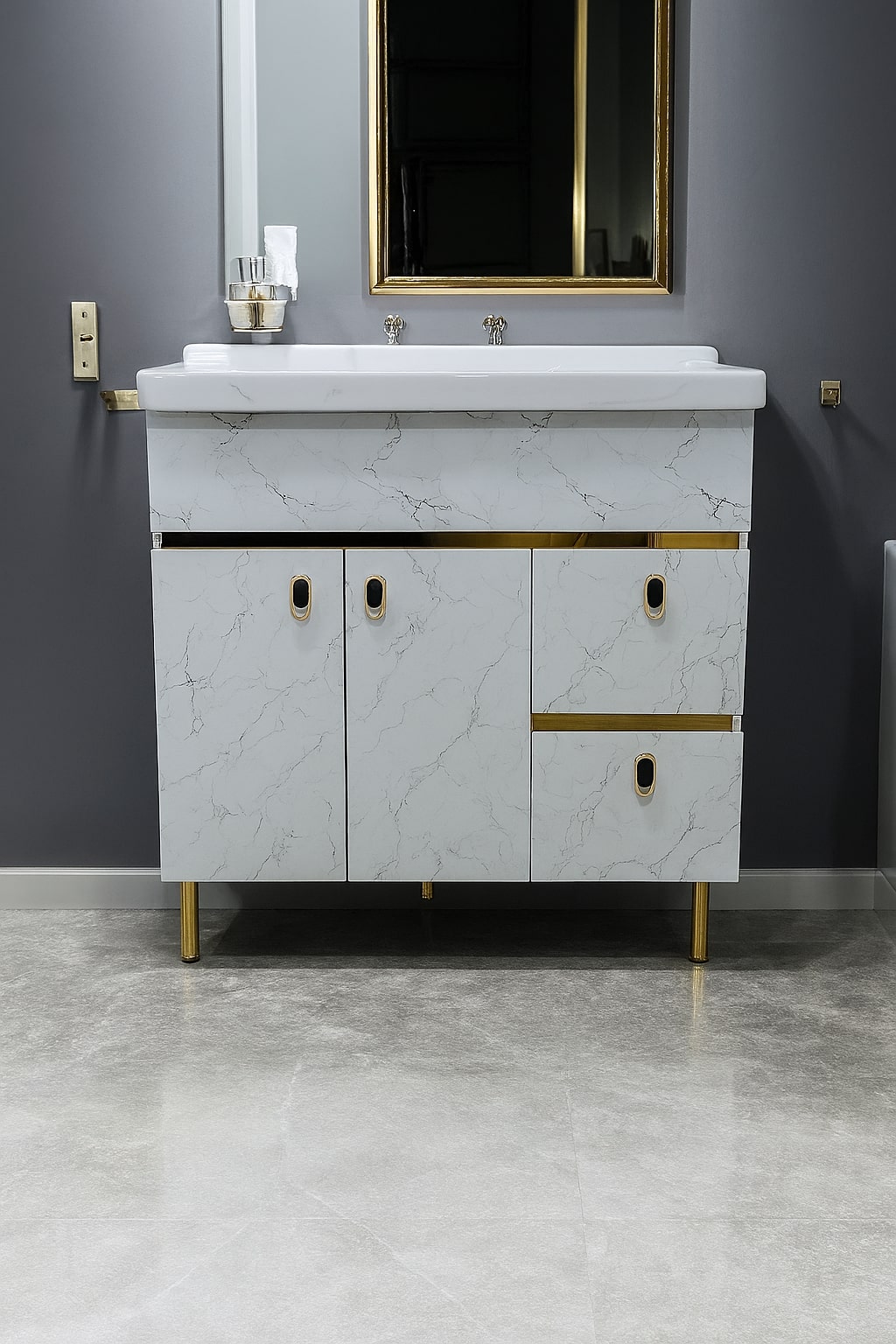 MizMo , HDHMR Bathroom Vanity , 32x18 , Floor Mounted , Waterproof Cabinet with Soft Close & Storage , 3303