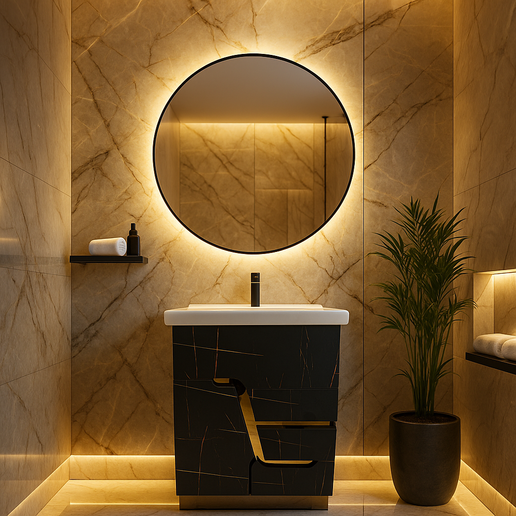 MizMo , HDHMR Bathroom Vanity , 24x18 , Dual Mount (Wall/Floor) Waterproof Cabinet with Soft Close & Storage , 2407 Z Golden