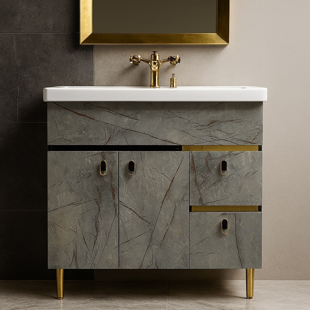 MizMo , HDHMR Bathroom Vanity , 32x18 , Floor Mounted , Waterproof Cabinet with Soft Close & Storage , 3304