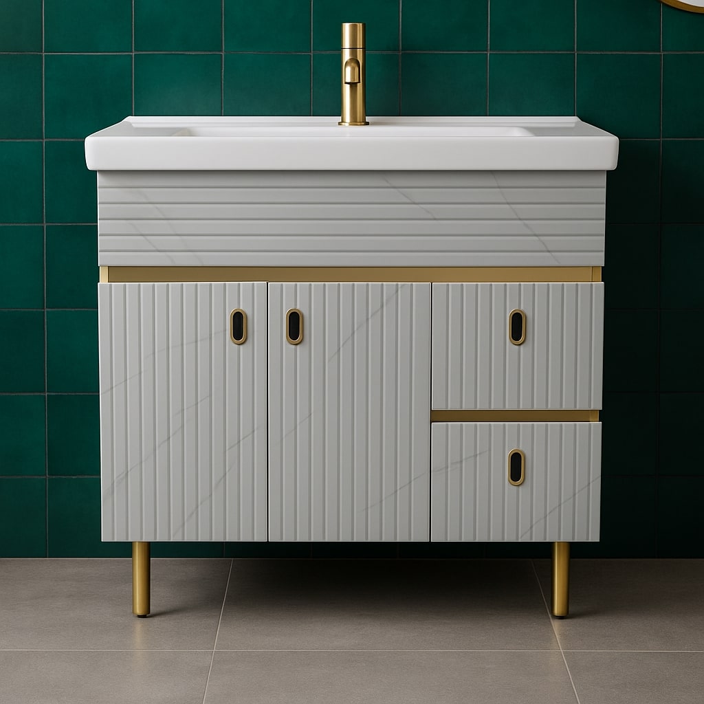 MizMo , HDHMR Bathroom Vanity , 32x18 , Floor Mounted , Waterproof Cabinet with Soft Close & Storage , 3109