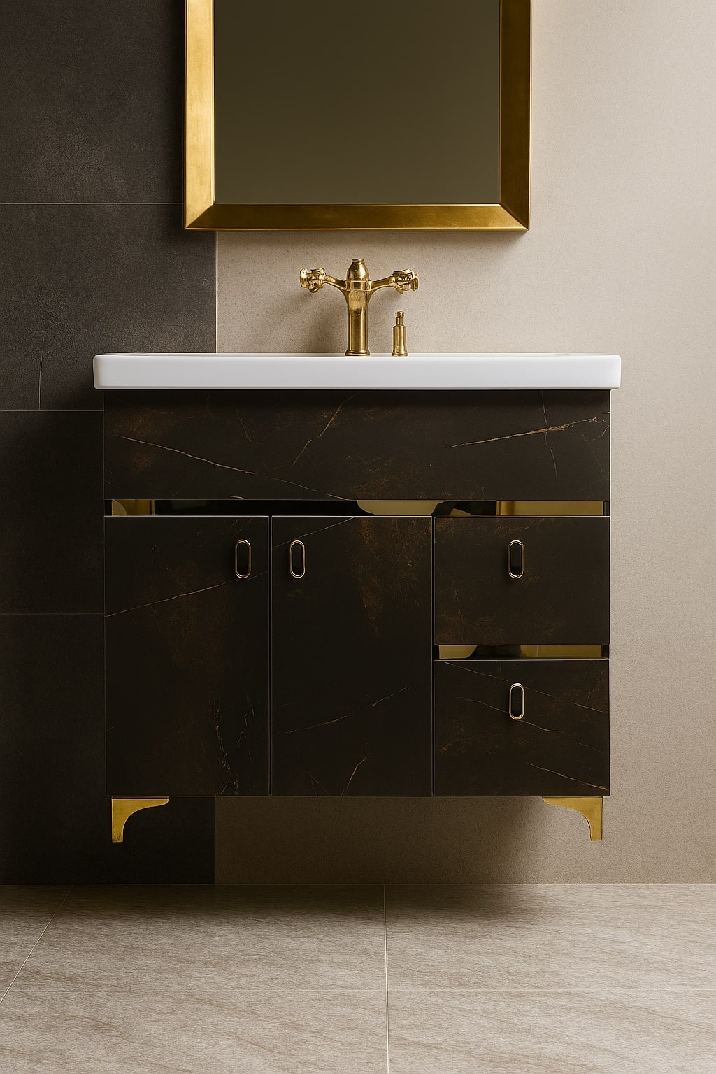 MizMo , HDHMR Bathroom Vanity , 32x18 , Wall Mounted , Waterproof Cabinet with Soft Close & Storage , 3311G