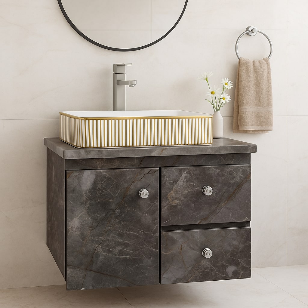 HDHMR Vanity Combo by Mizmo – 24x18 Inch Bathroom Set with Marble Top, Designer Counter-Top Basin, 12